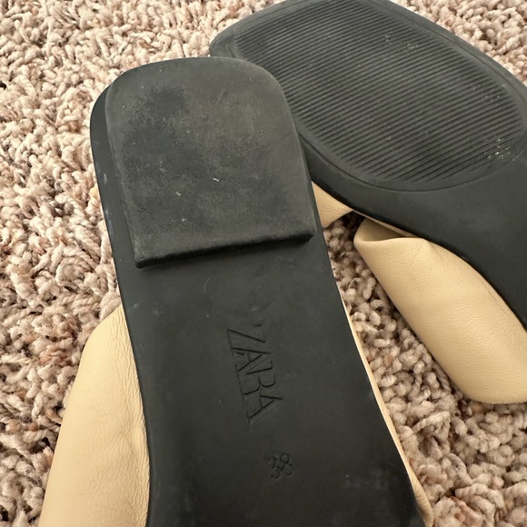 Zara Women's Tan Beige Leather Knotted Slide Sandals - Picture 4 of 4